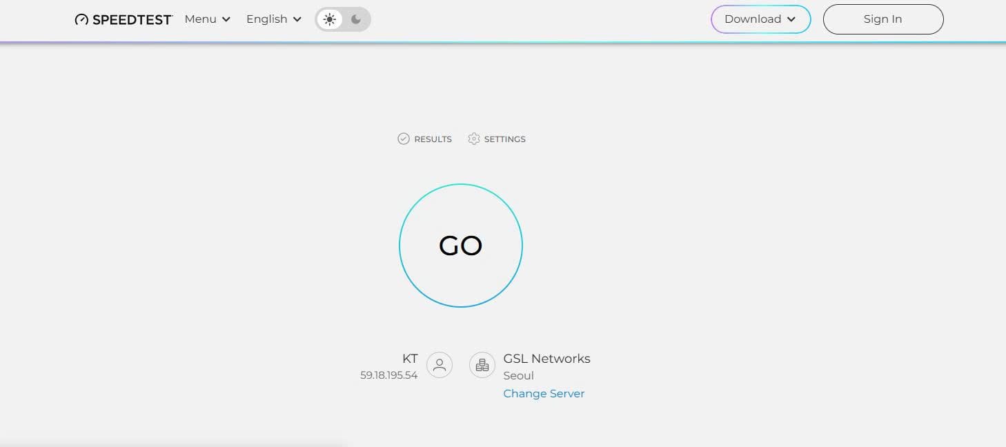 Speedtest by Ookla interface used for diagnosing internet bandwidth and ISP speed throttling.