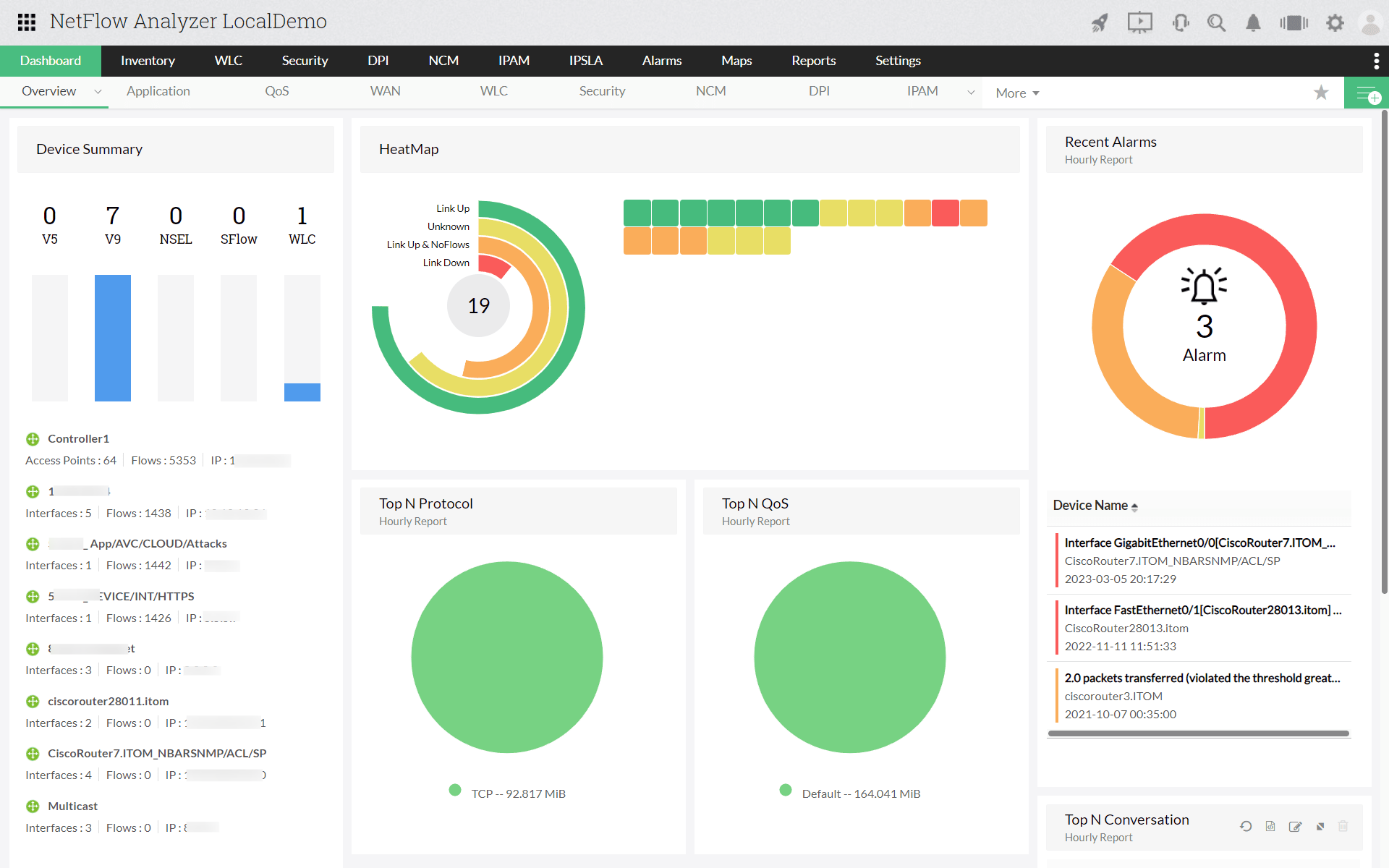 Network monitoring and traffic analysis dashboard displaying real-time data flow, metrics, and diagnostics.